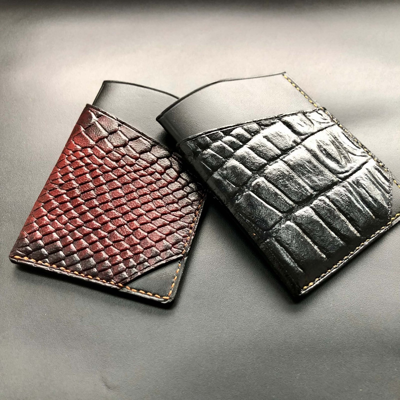 Handmade Leather Cardholder - Red Fish ProvidenceFish handmade leather cardholder - black fish#2