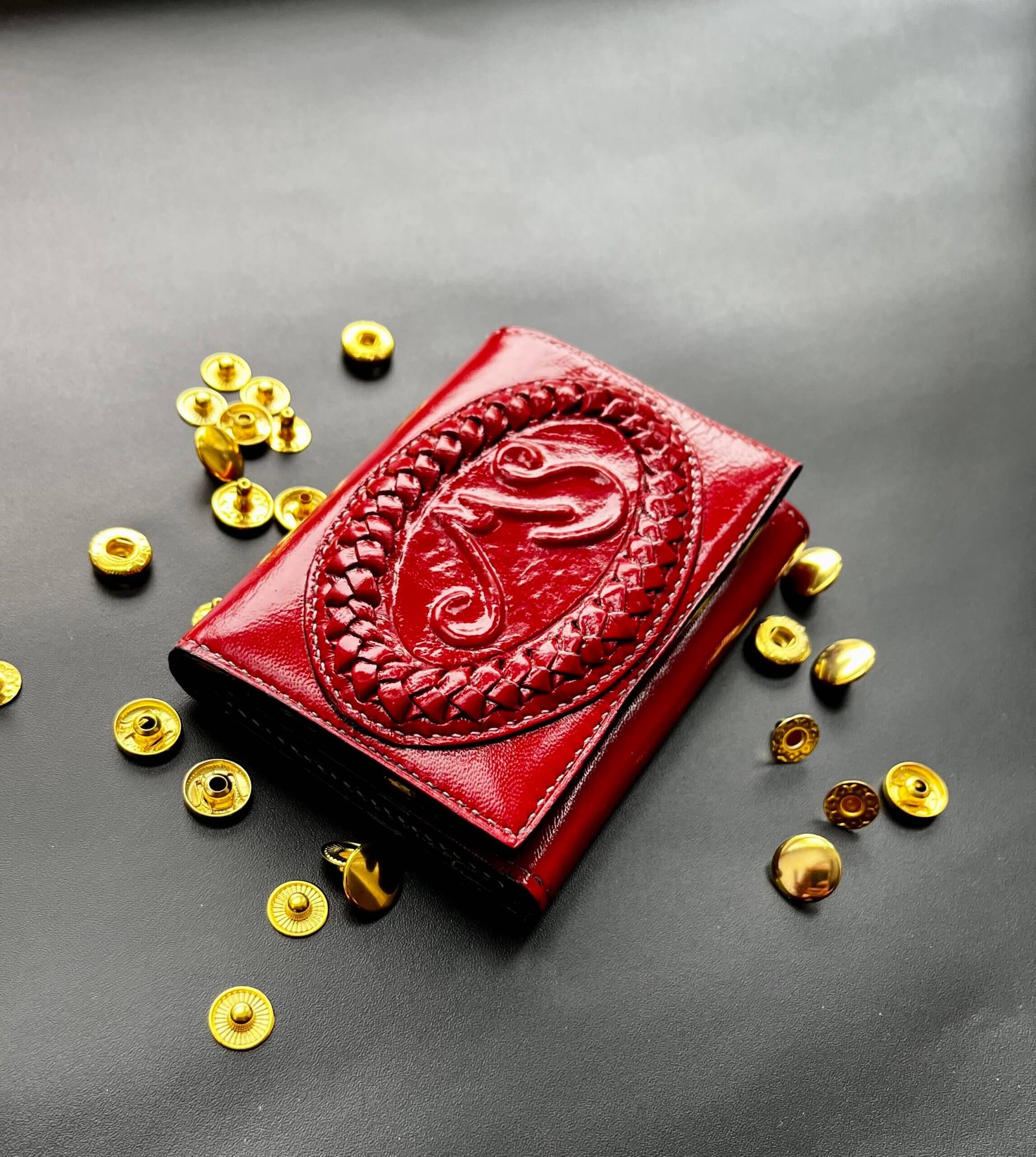 Handmade Leather Wallet for Women – Red Trifold Custom Tooled ProvidenceFish handmade leather wallet for women