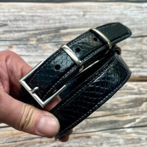 Black Textured Leather Belt